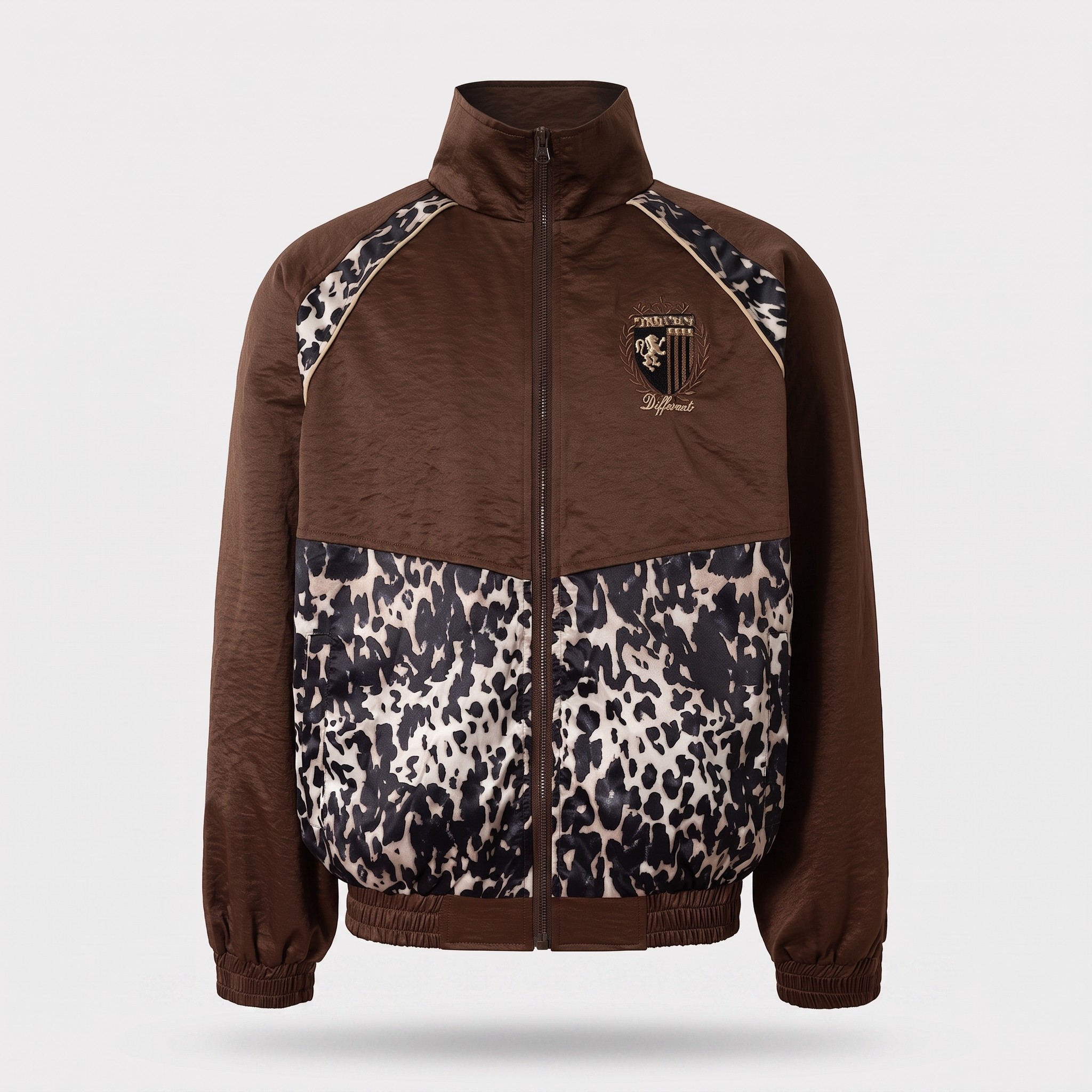 Leopard Patchwork Stand Collar Zip Jacket | The Korean Fashion