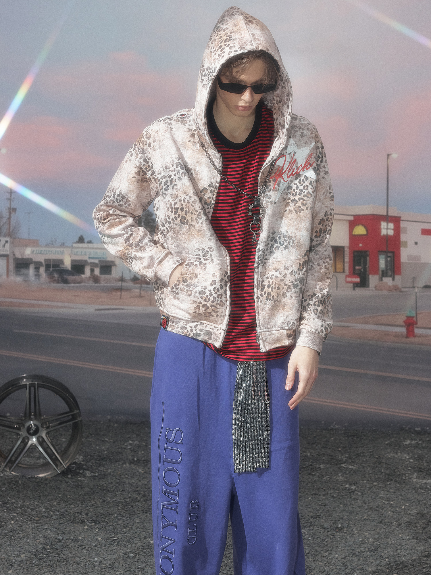 Leopard Print Distressed Zip-Up Hoodie | The Korean Fashion
