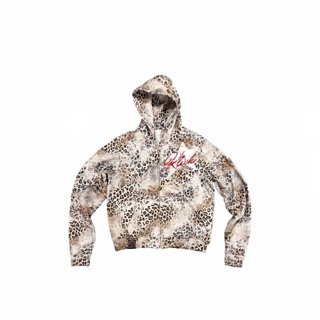 Leopard Print Distressed Zip-Up Hoodie | The Korean Fashion
