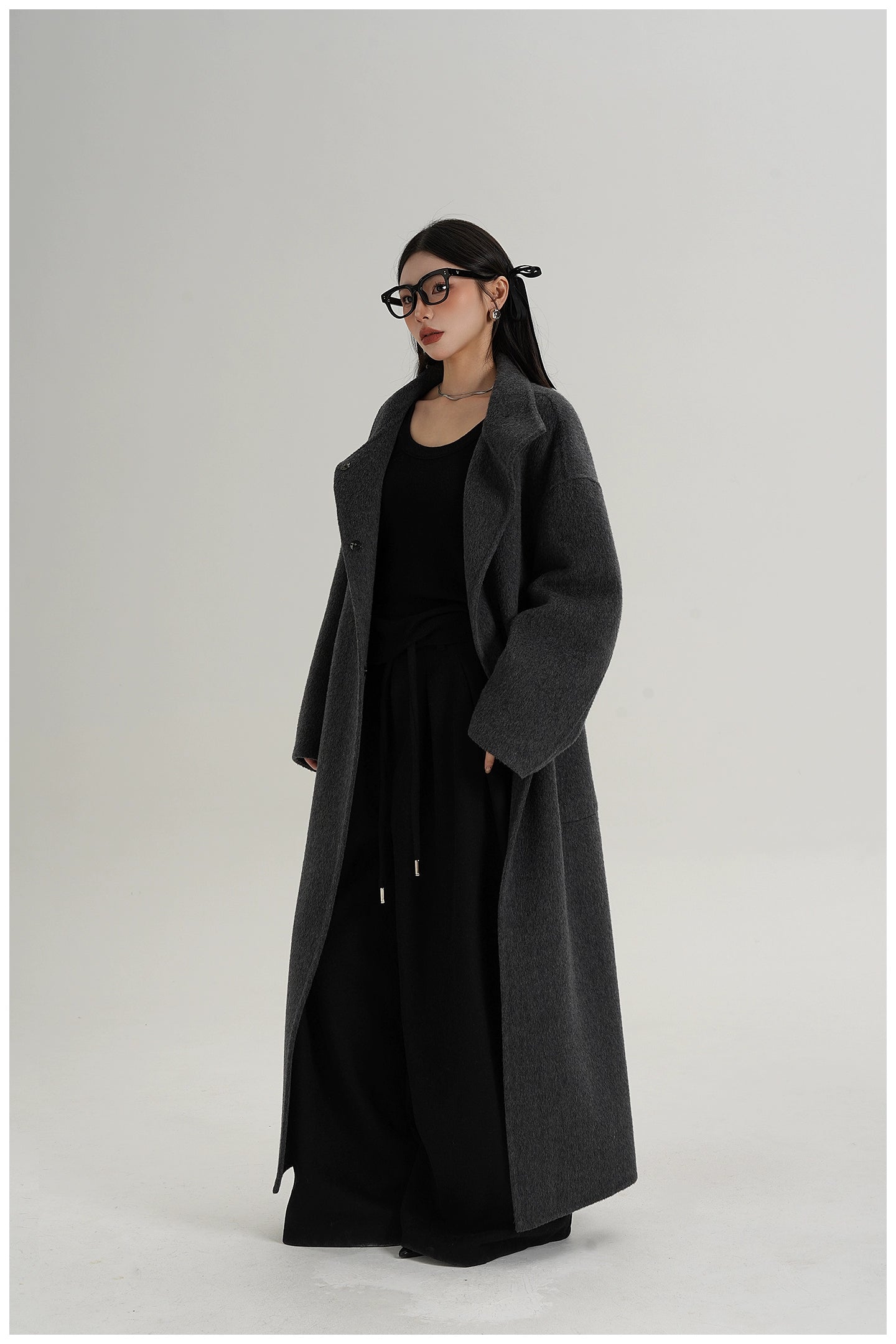 Long Wool Stand Collar Winter Coat | The Korean Fashion
