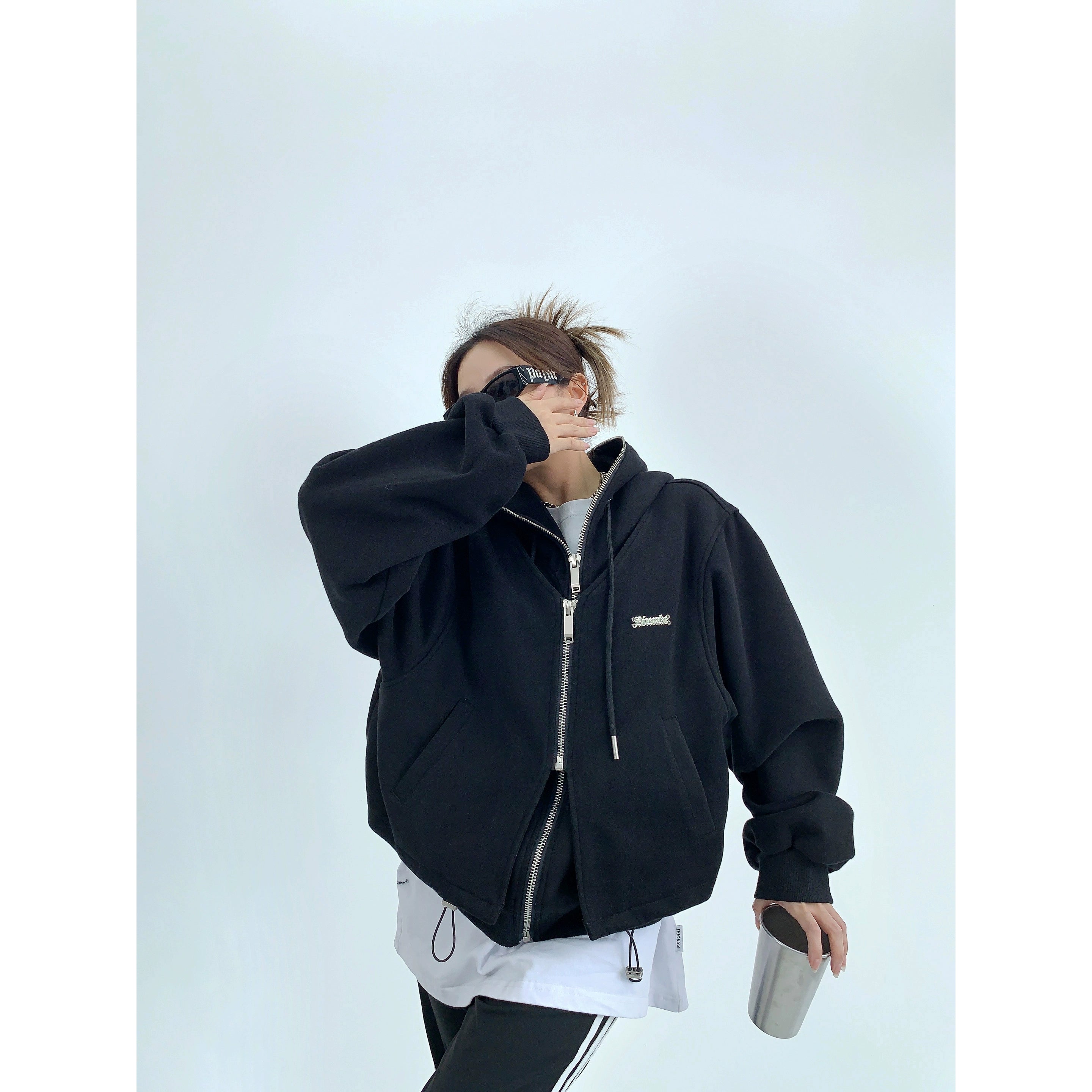 Loose Hooded Zip-Up Short Cardigan Jacket | The Korean Fashion