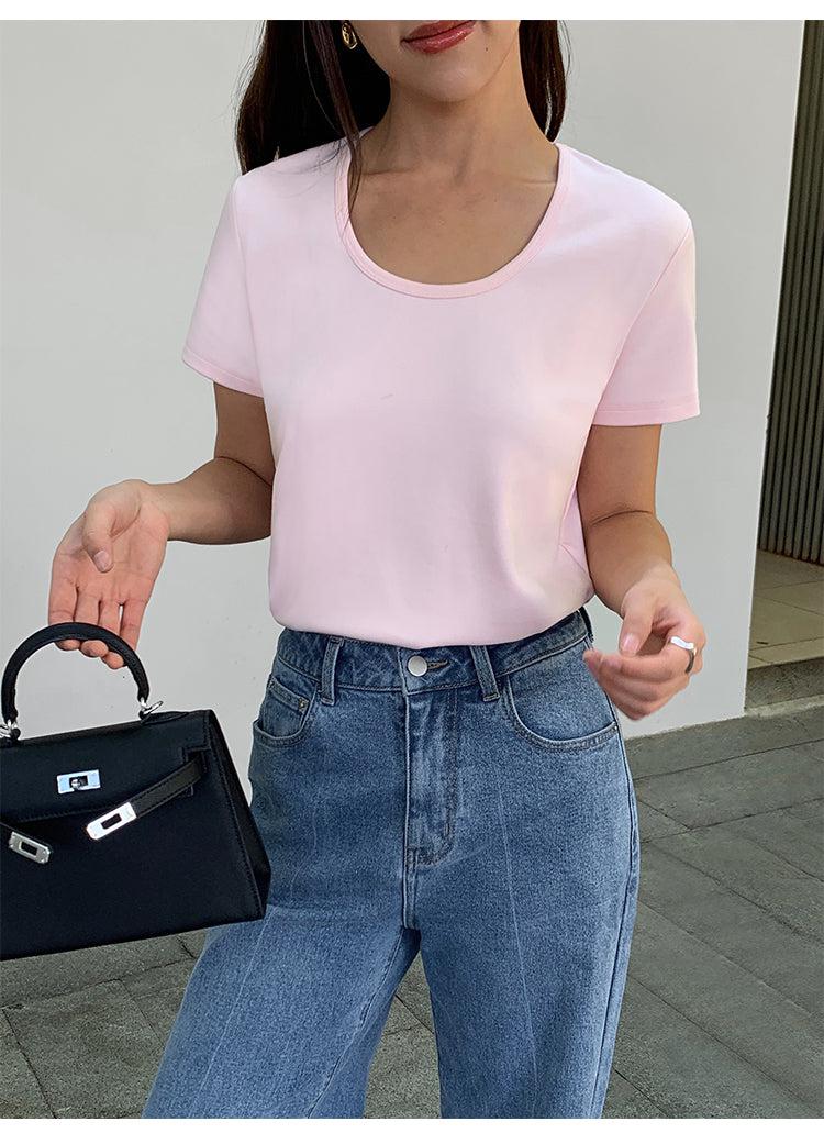 Loose U-Neck Cotton T-Shirt | The Korean Fashion