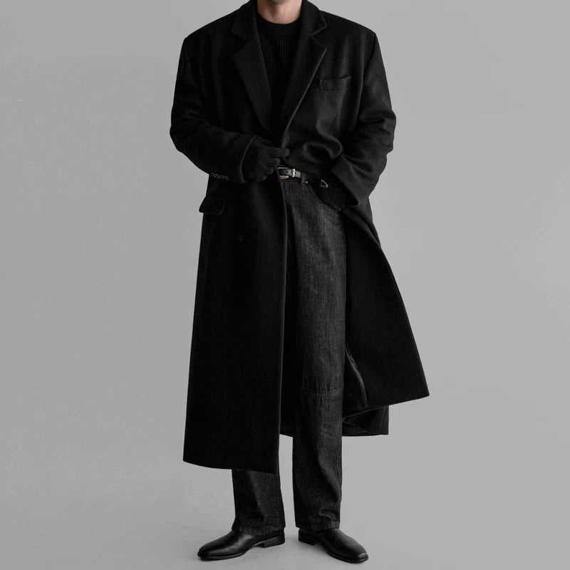 Black Wool Blend Long Overcoat | The Korean Fashion