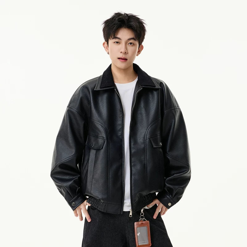 Oversized Faux Leather Motorcycle Jacket | The Korean Fashion