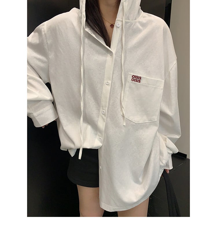 Oversized Hooded Button-Up Shirt | The Korean Fashion