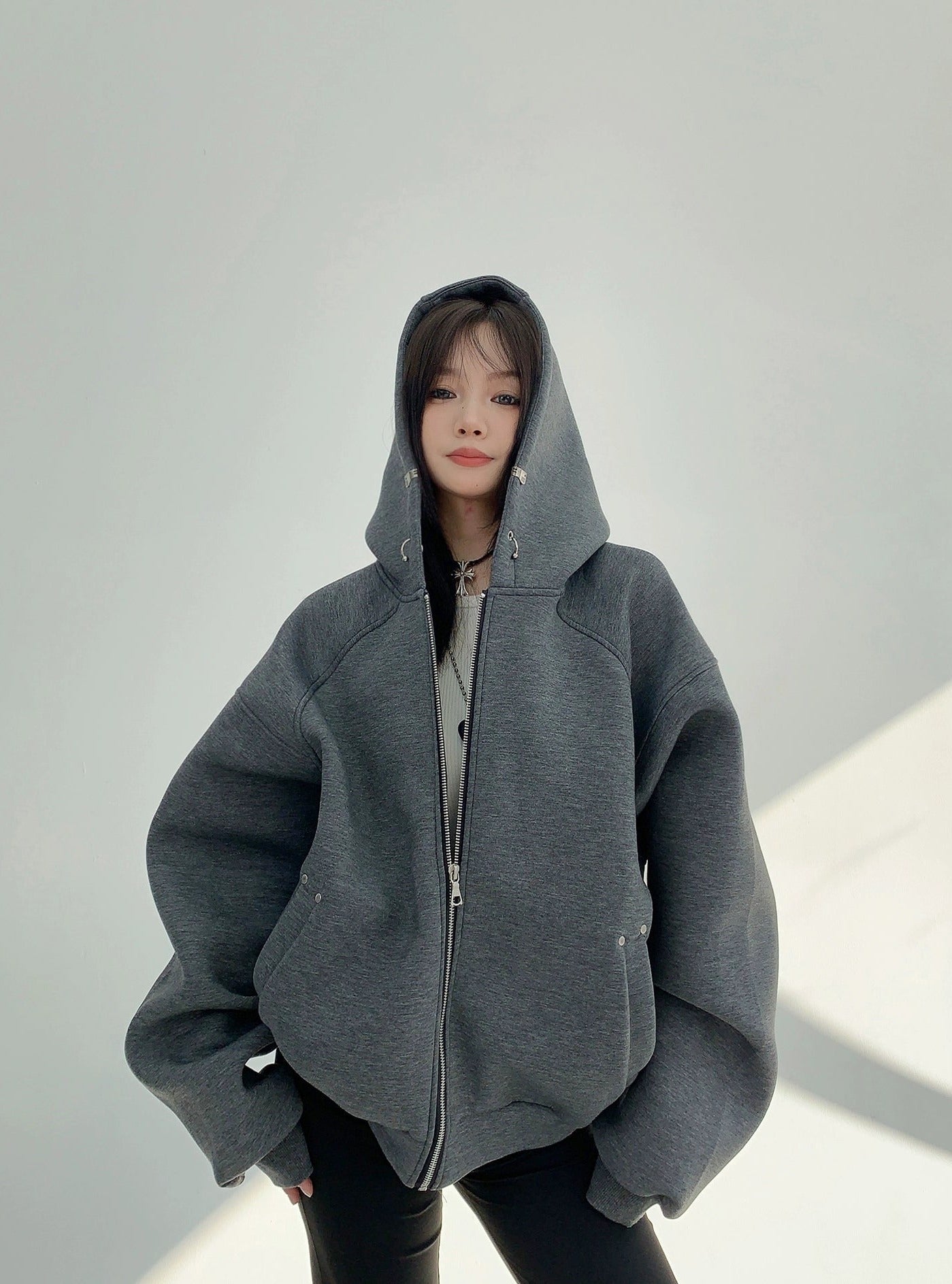 Oversized Hooded Zip Jacket | The Korean Fashion