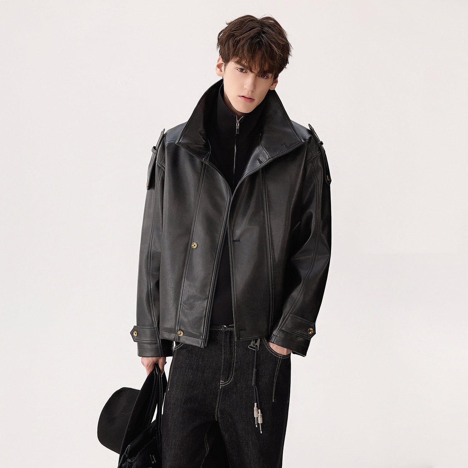 布袋寅泰 グッズ　レザージャケット Multi-pocket Faux Leather Jacket | The Korean Fashion