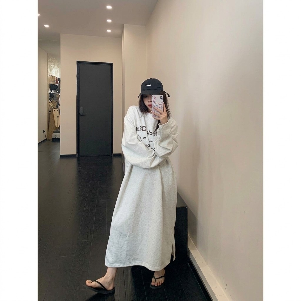 Oversized Long Sleeve Midi T-Shirt Dress