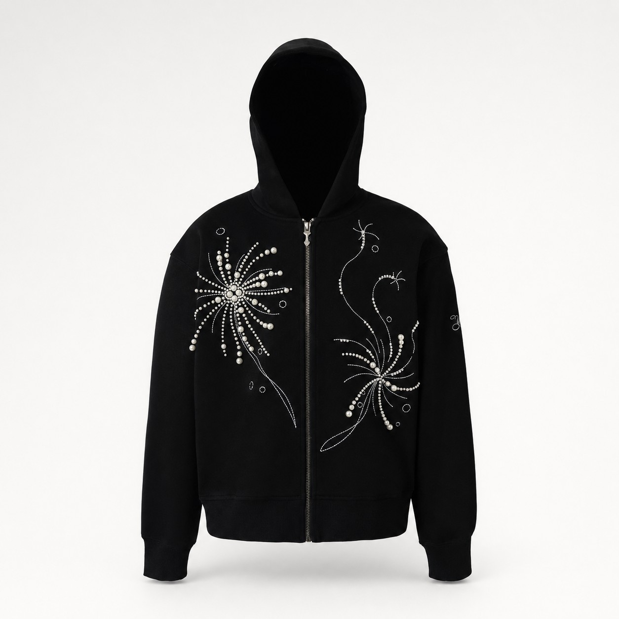 Pearl Embroidered Zip Hoodie | The Korean Fashion