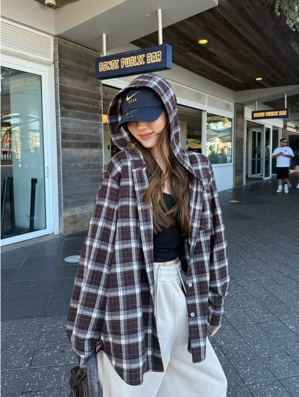 Plaid Hooded Shirt Jacket | The Korean Fashion Plaid Hooded Shirt Jacket | The Korean Fashion