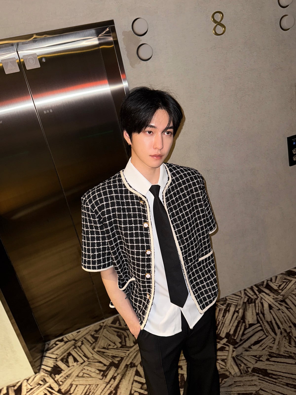 Plaid Short Sleeve Tweed Jacket | The Korean Fashion