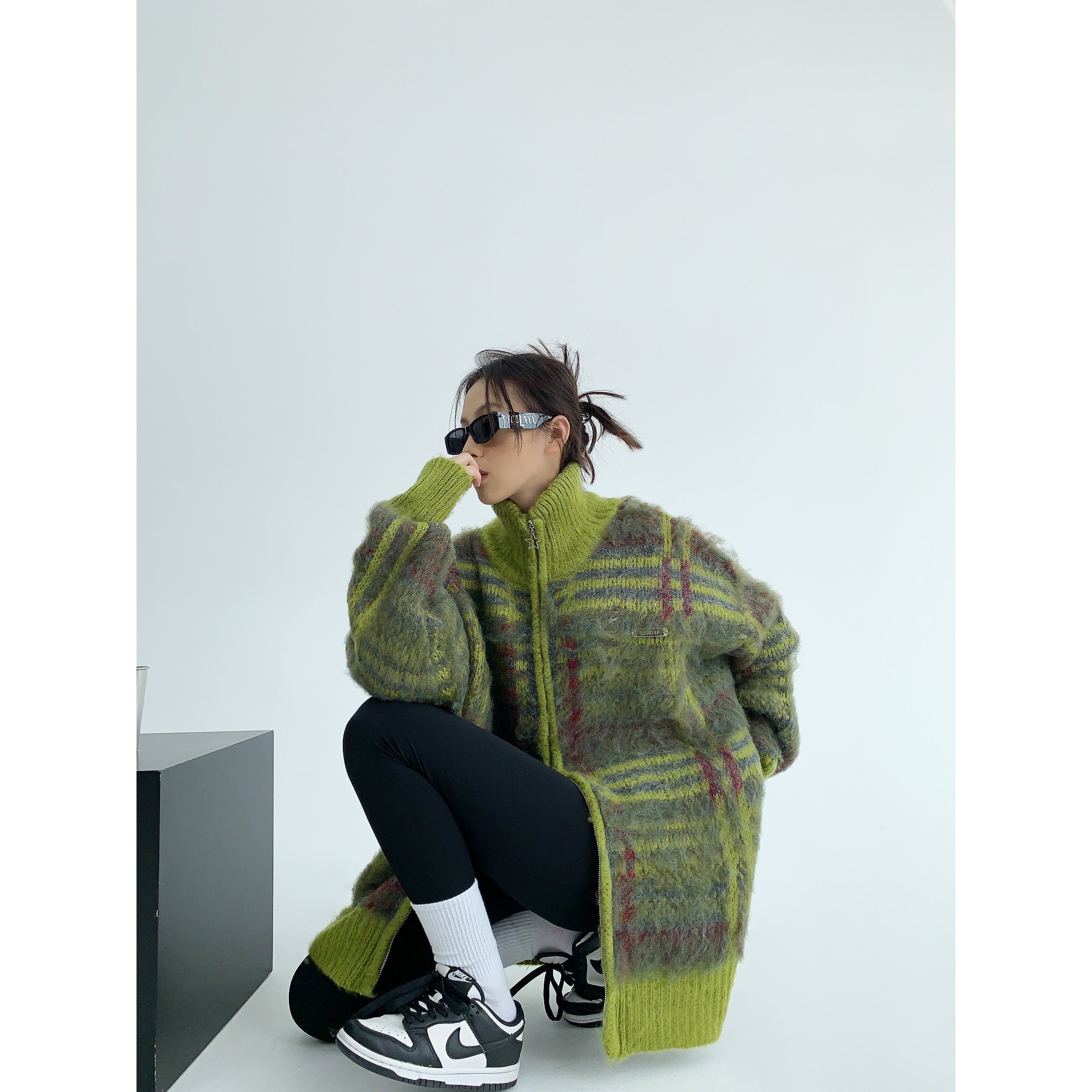 Plaid Zip-Up Knit Cardigan | The Korean Fashion