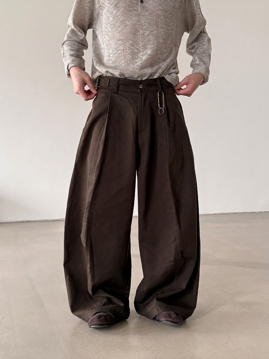 Pleated Wide Leg Pants in Structured Cotton Blend