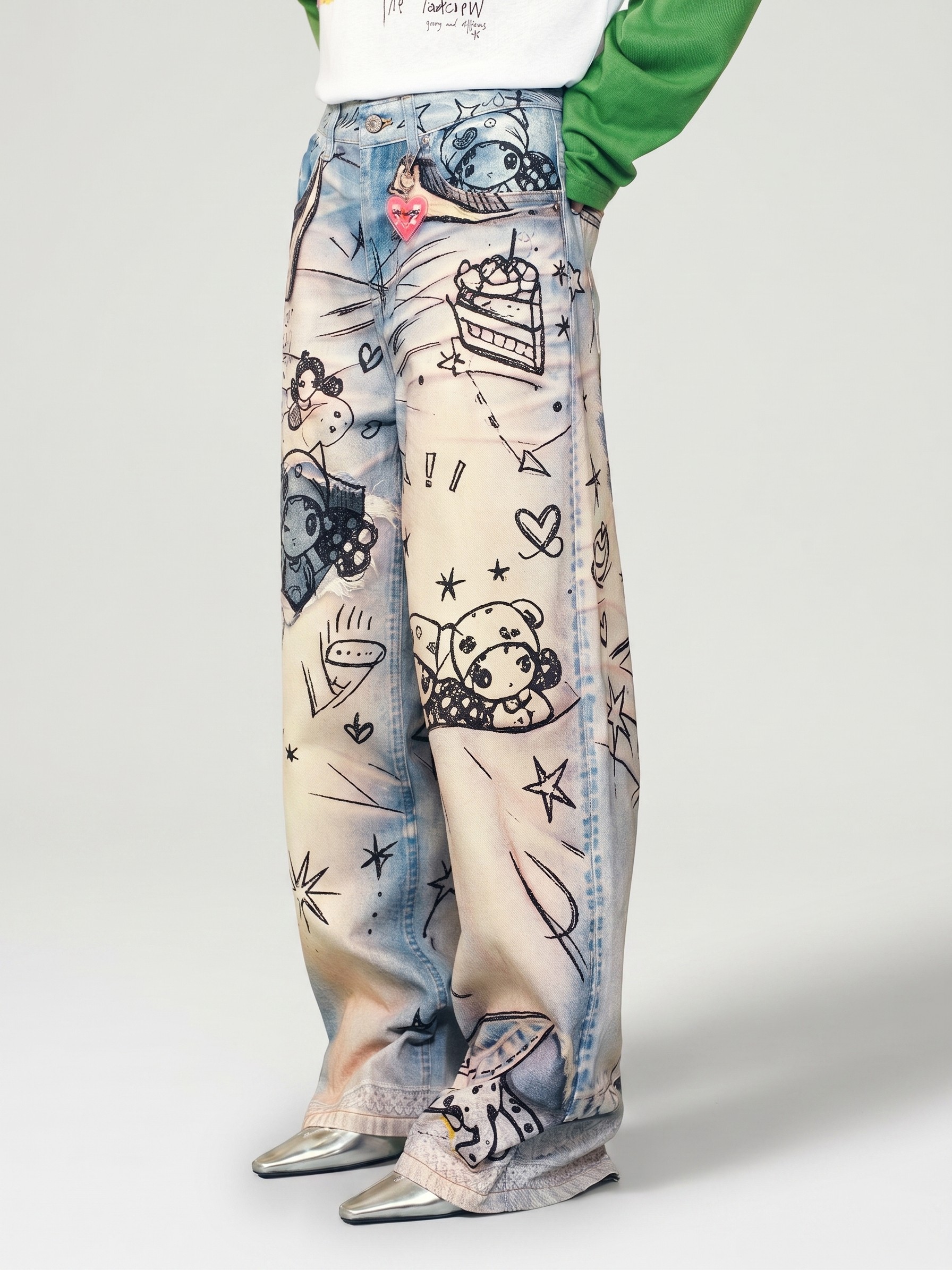 Printed Graphic Distressed Straight Leg Jeans
