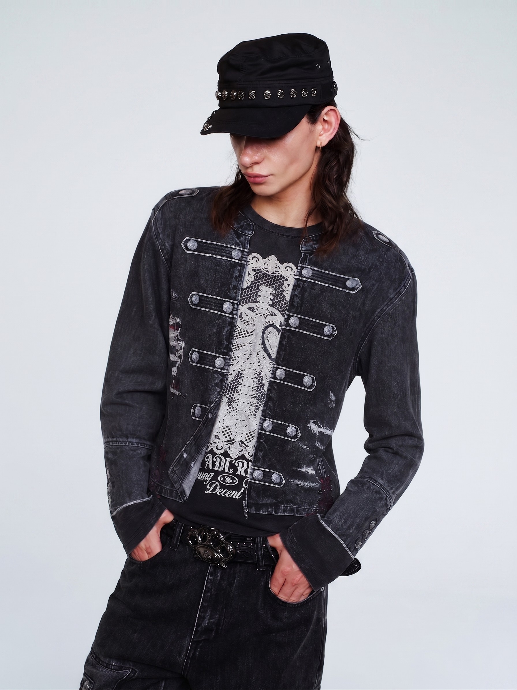 Printed Napoleon Long-Sleeve Jacket | The Korean Fashion