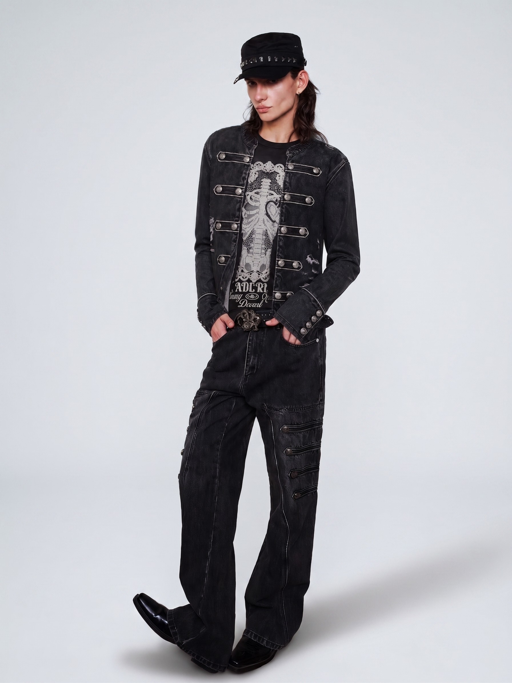 Printed Napoleon Long-Sleeve Jacket | The Korean Fashion