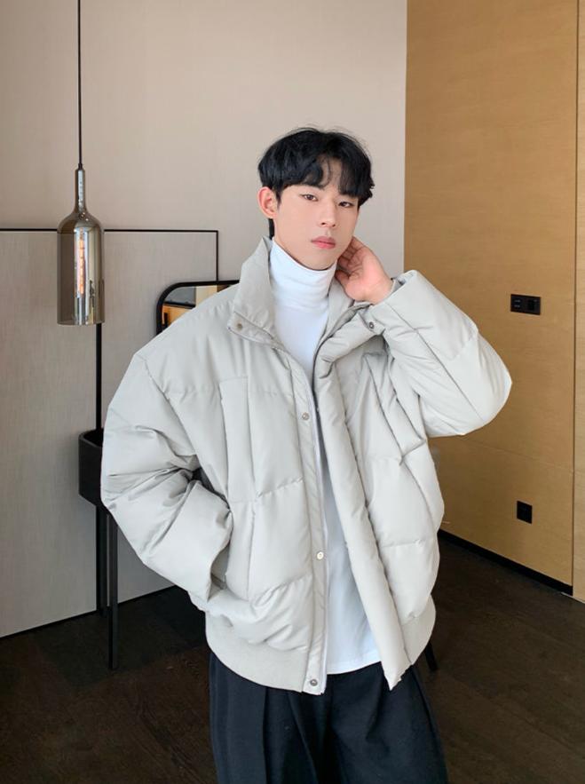 PU Leather Stand Collar Down Jacket | The Korean Fashion