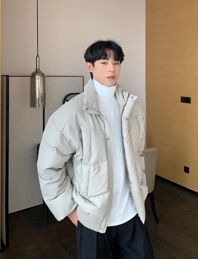 PU Leather Stand Collar Down Jacket | The Korean Fashion