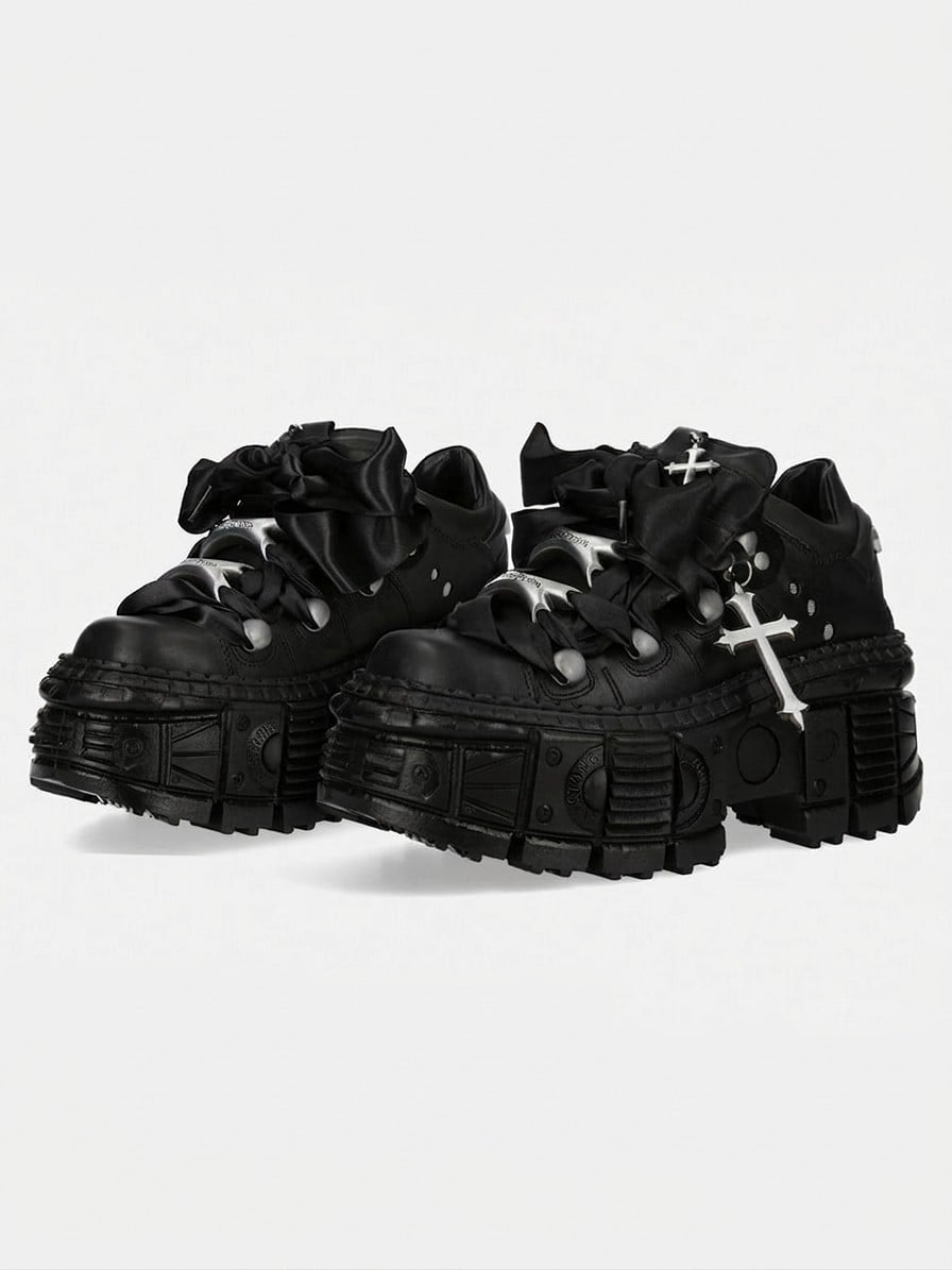 Punk Platform Shoes with Ribbon Detail | Korean Fashion