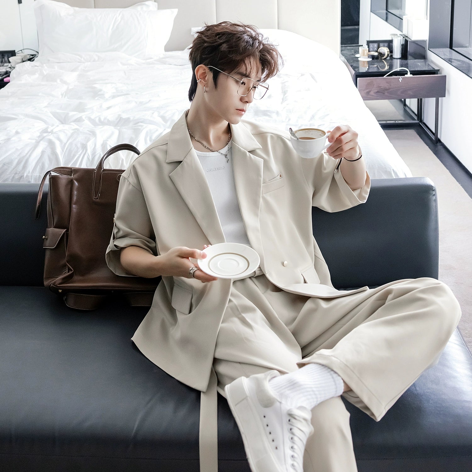 Relaxed Fit Five-Quarter Sleeve Suit | The Korean Fashion