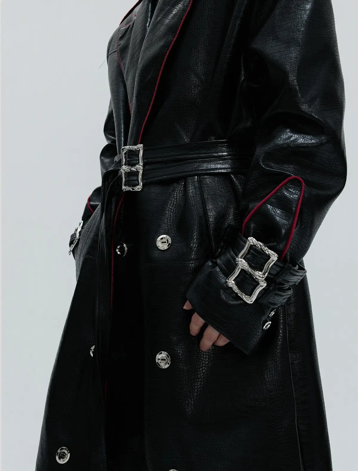 Deconstructed Crocodile-Texture Leather Coat | Korean Fashion