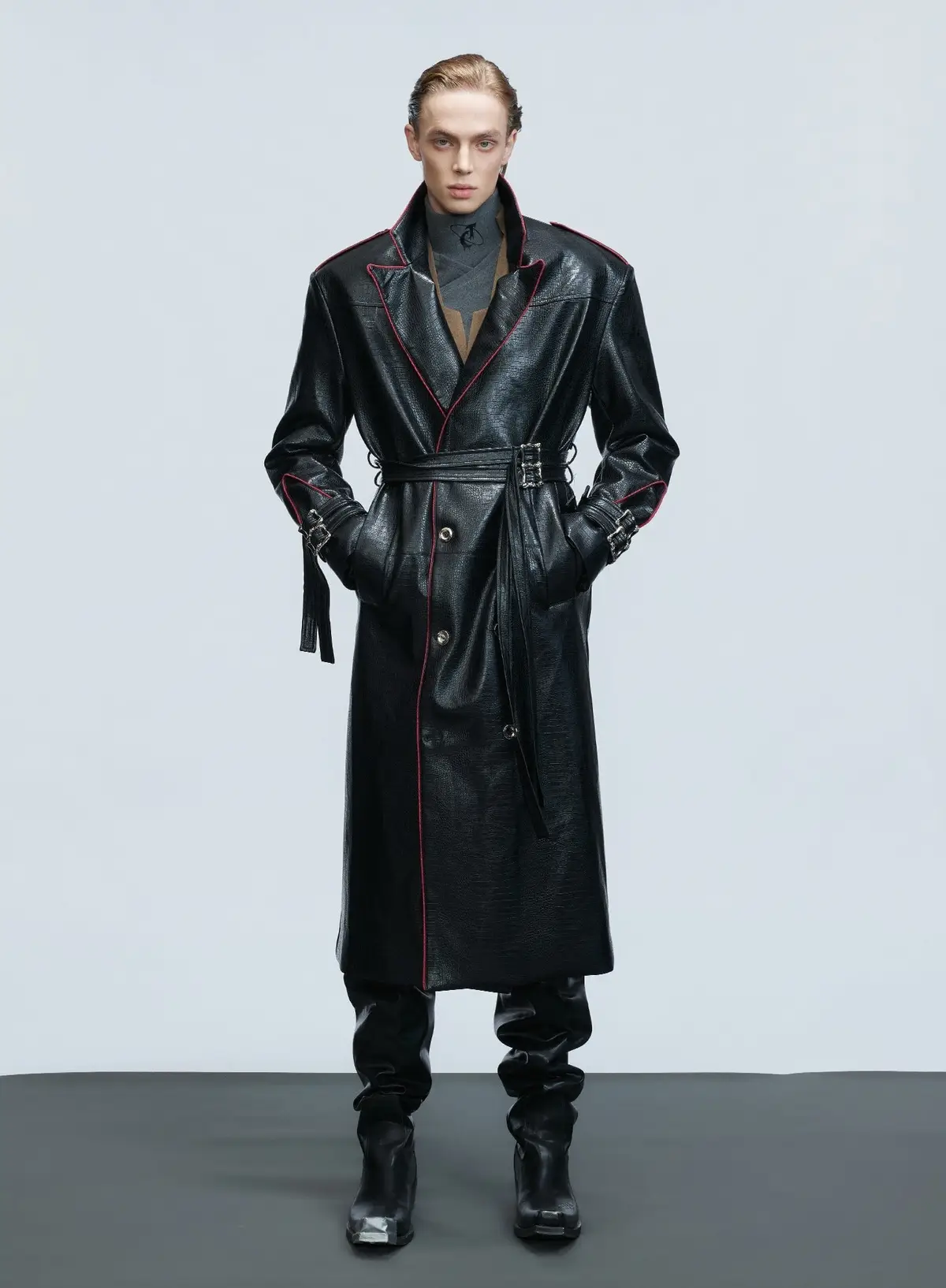 Deconstructed Crocodile-Texture Leather Coat | Korean Fashion