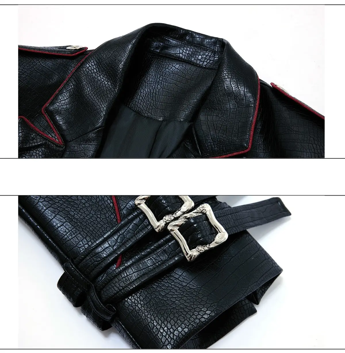 Deconstructed Crocodile-Texture Leather Coat | Korean Fashion