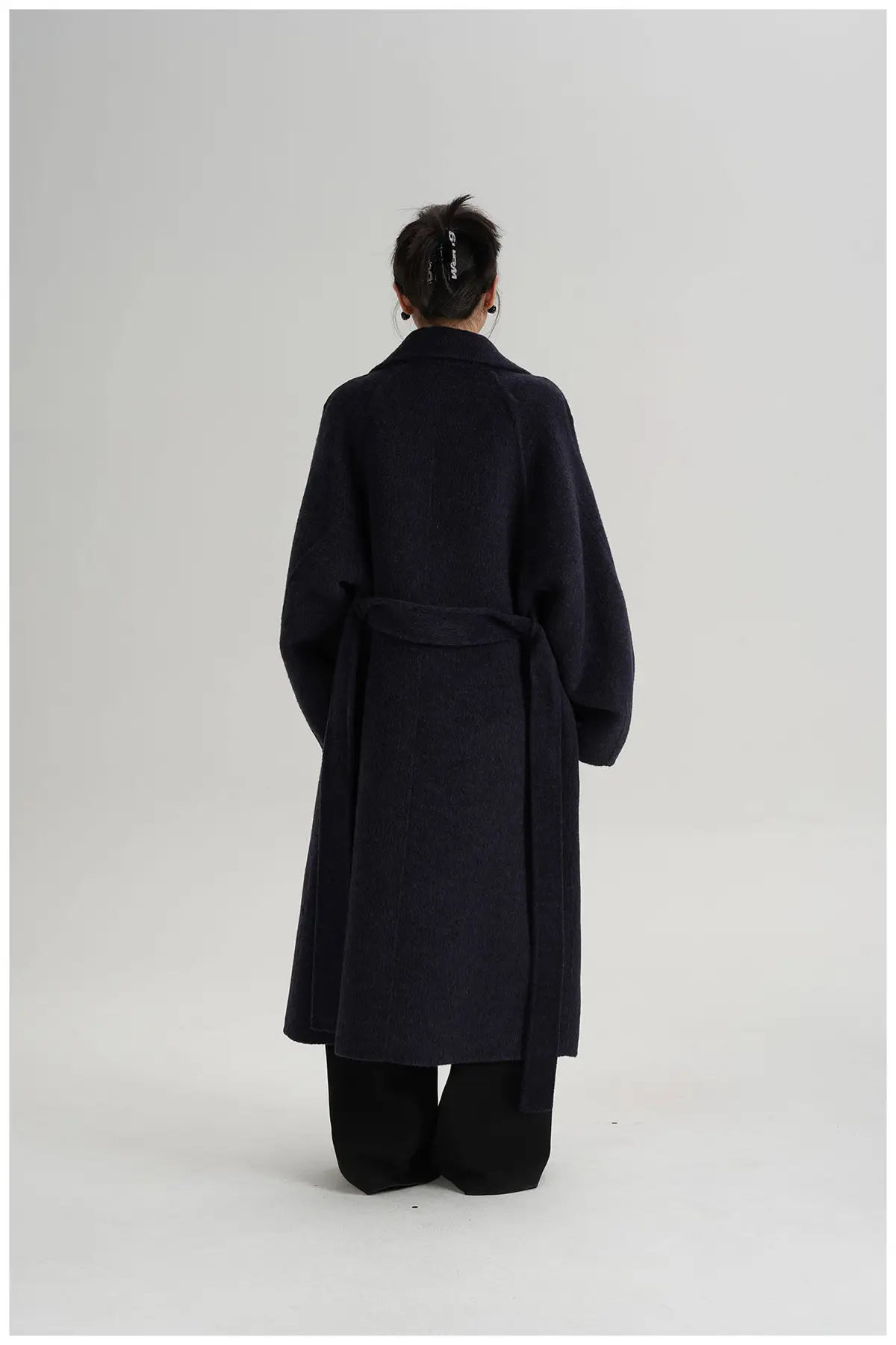 Belted Stand Collar Long Wool Coat | The Korean Fashion