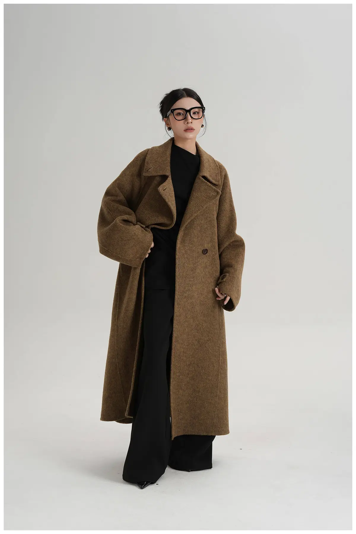 ジャケット・アウター [archive] Stand Collar long coat Belted Stand Collar Long Wool Coat | The Korean Fashion