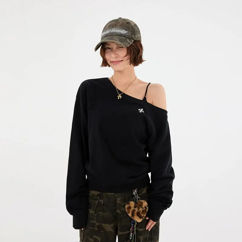 Cross Print Off-Shoulder Pullover Sweatshirt | The Korean Fashion