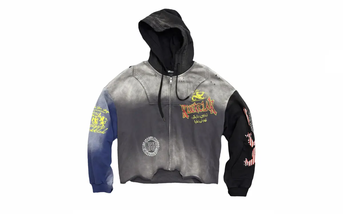 Distressed Graphic Zip-Up Hoodie in Gentian Purple