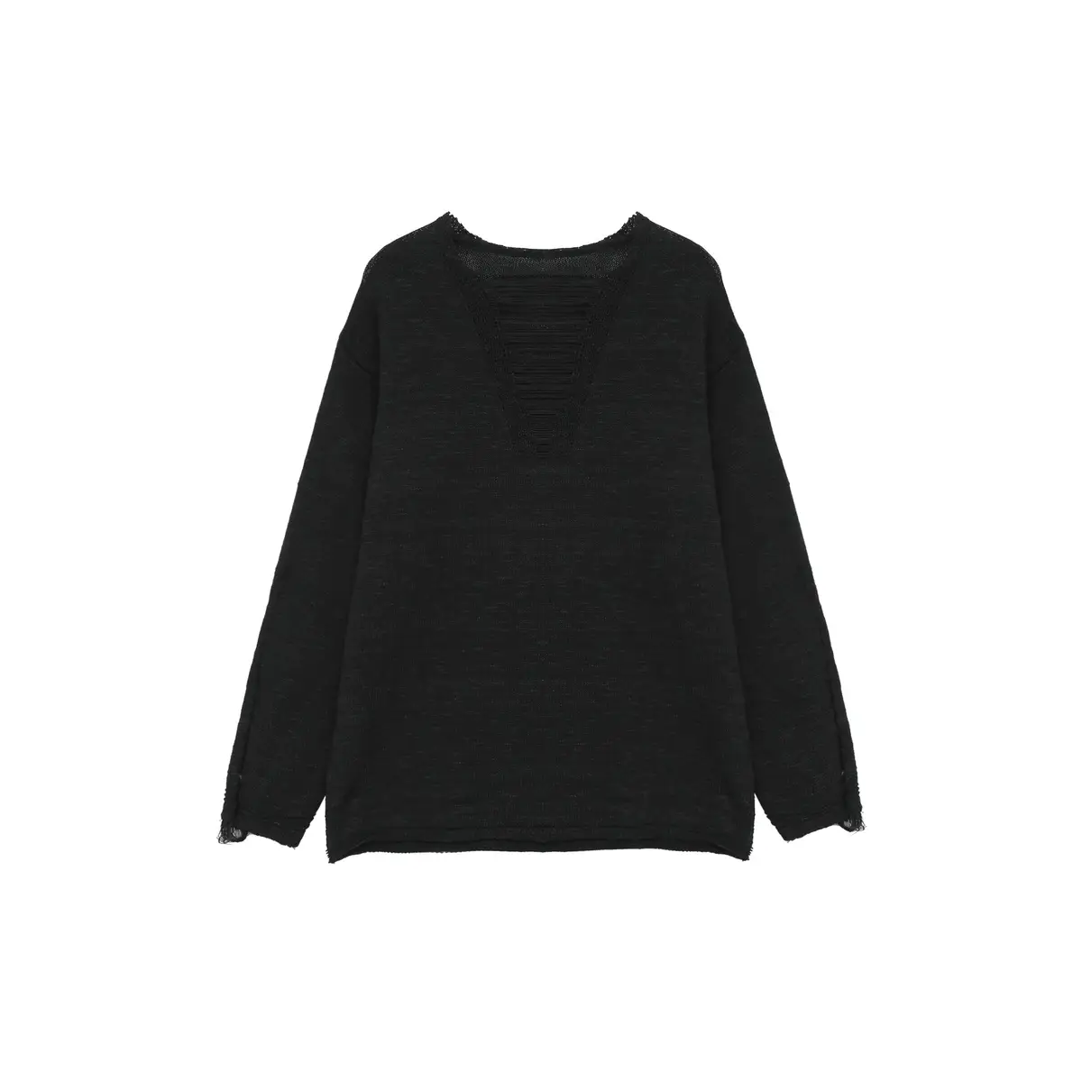 ダメージ加工 Vネック ロングスリーブ ニットトップ | The Korean Fashion