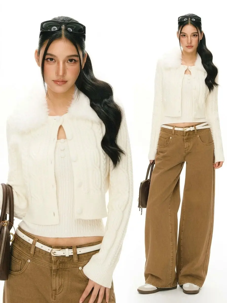 Two-Piece Peplum Top and Cardigan Set | The Korean Fashion