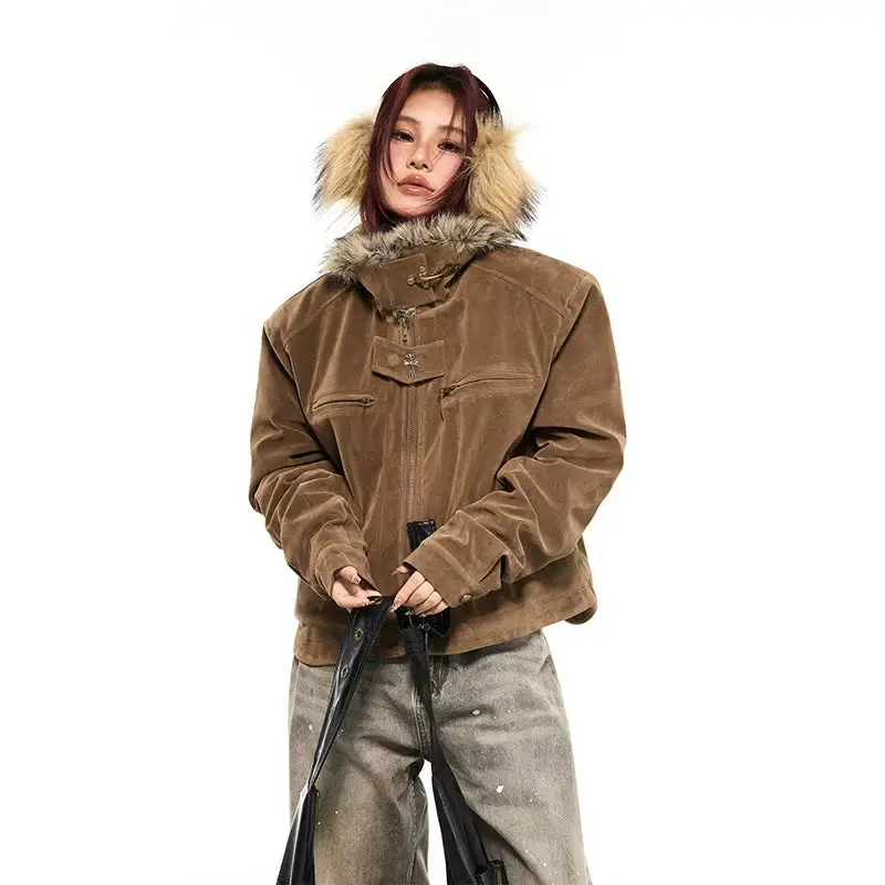 フェイクファーカラー スエードジップジャケット | The Korean Fashion