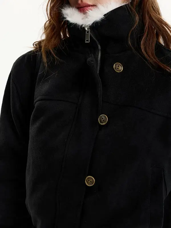 Faux Shearling Trim Short Jacket | The Korean Fashion