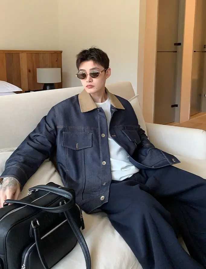 パッチワークラペル生デニムジャケット | The Korean Fashion