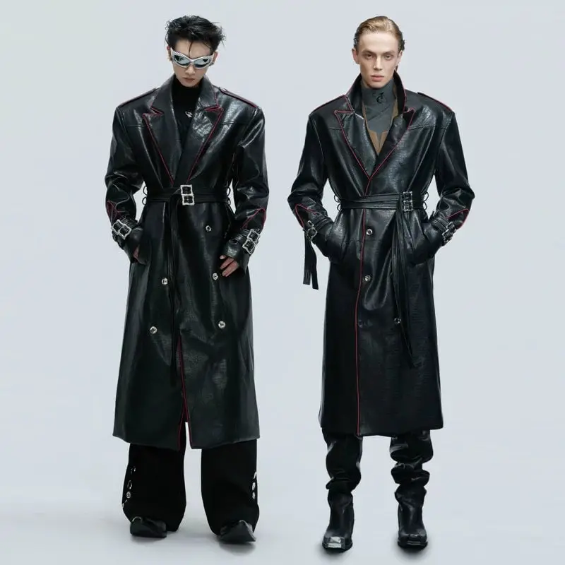 Deconstructed Crocodile-Texture Leather Coat | Korean Fashion