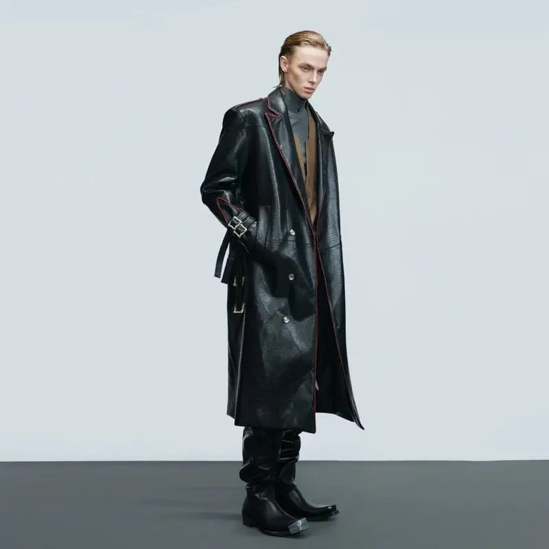 Deconstructed Crocodile-Texture Leather Coat | Korean Fashion