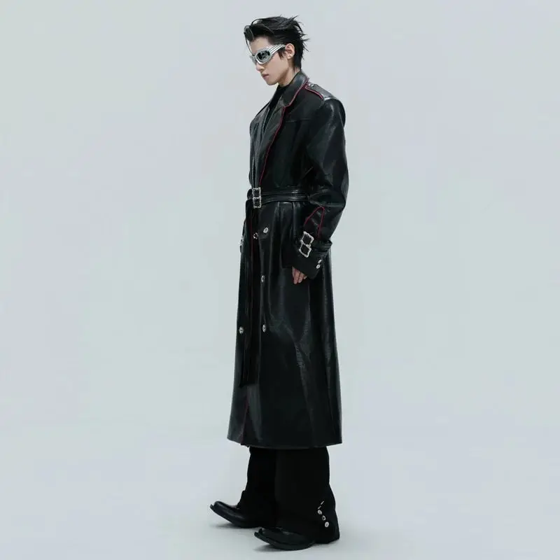 Deconstructed Crocodile-Texture Leather Coat | Korean Fashion