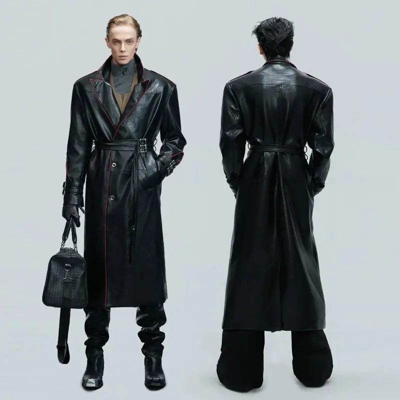 Deconstructed Crocodile-Texture Leather Coat | Korean Fashion