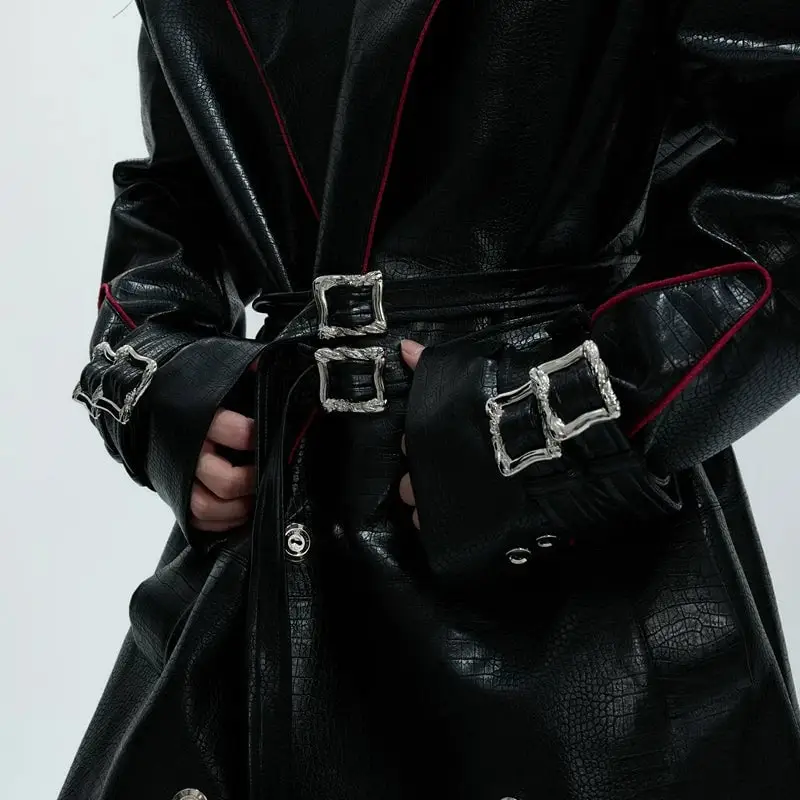 Deconstructed Crocodile-Texture Leather Coat | Korean Fashion