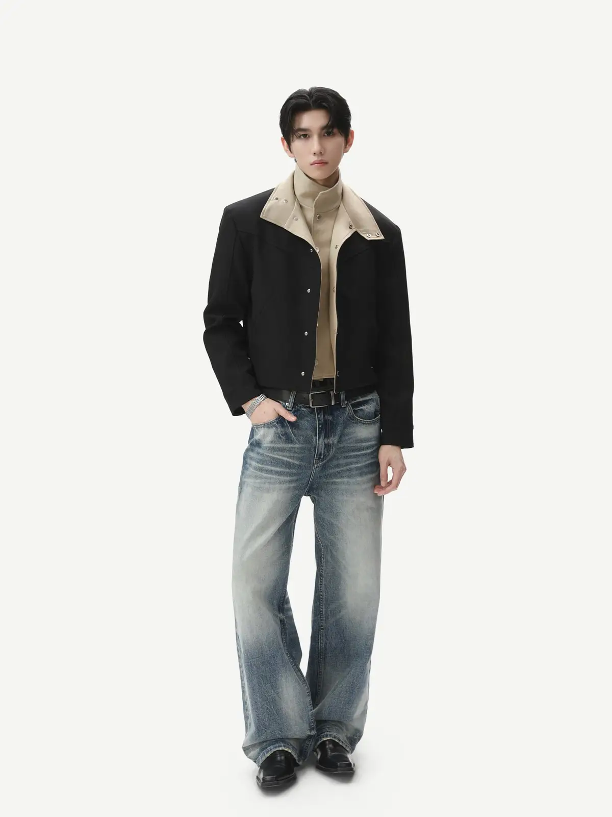 Layered Lapel Cropped Jacket | The Korean Fashion