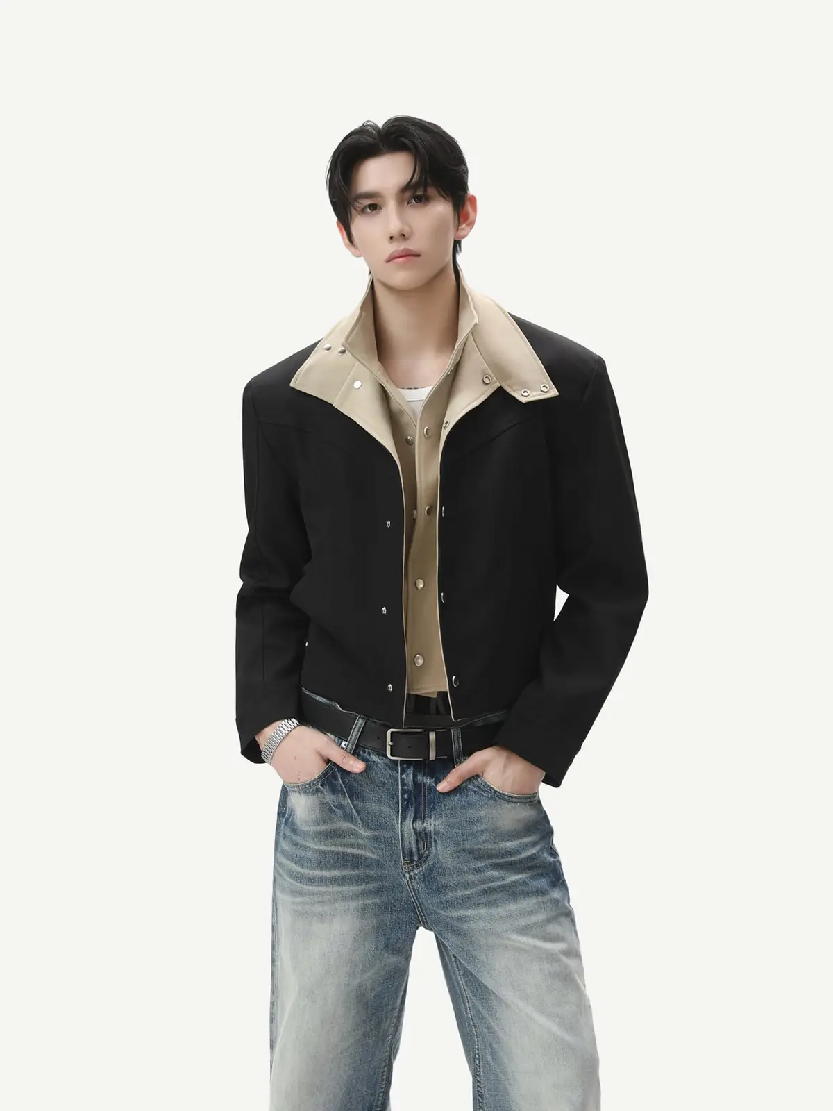 Layered Lapel Cropped Jacket | The Korean Fashion