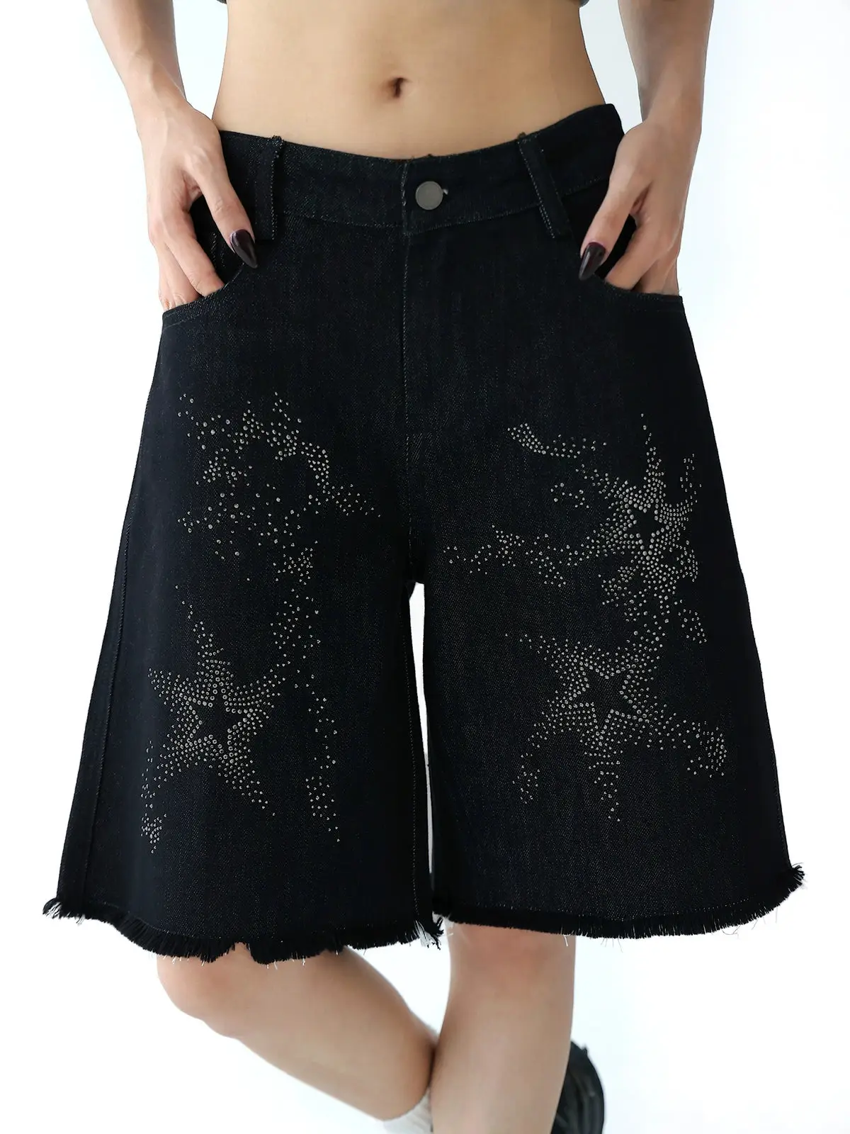 Retro Star Studded Black Denim Loose Pants