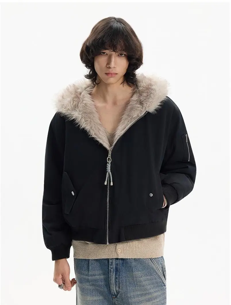 Reversible Fur Hooded Bomber Jacket | The Korean Fashion Reversible Fur Hooded Bomber Jacket | The Korean Fashion