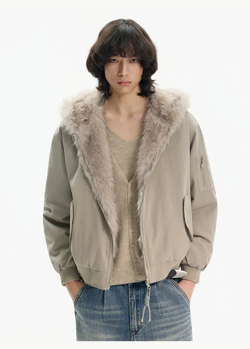Reversible Fur Hooded Bomber Jacket | The Korean Fashion