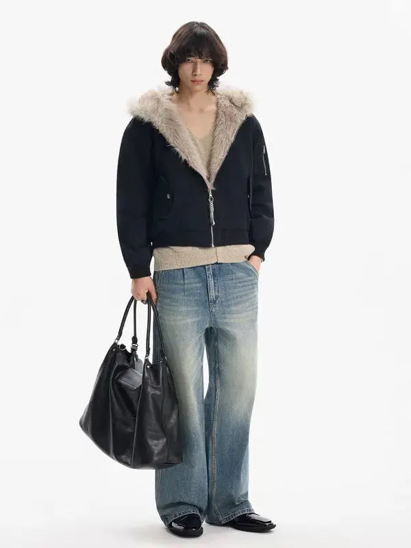 Reversible Fur Hooded Bomber Jacket | The Korean Fashion