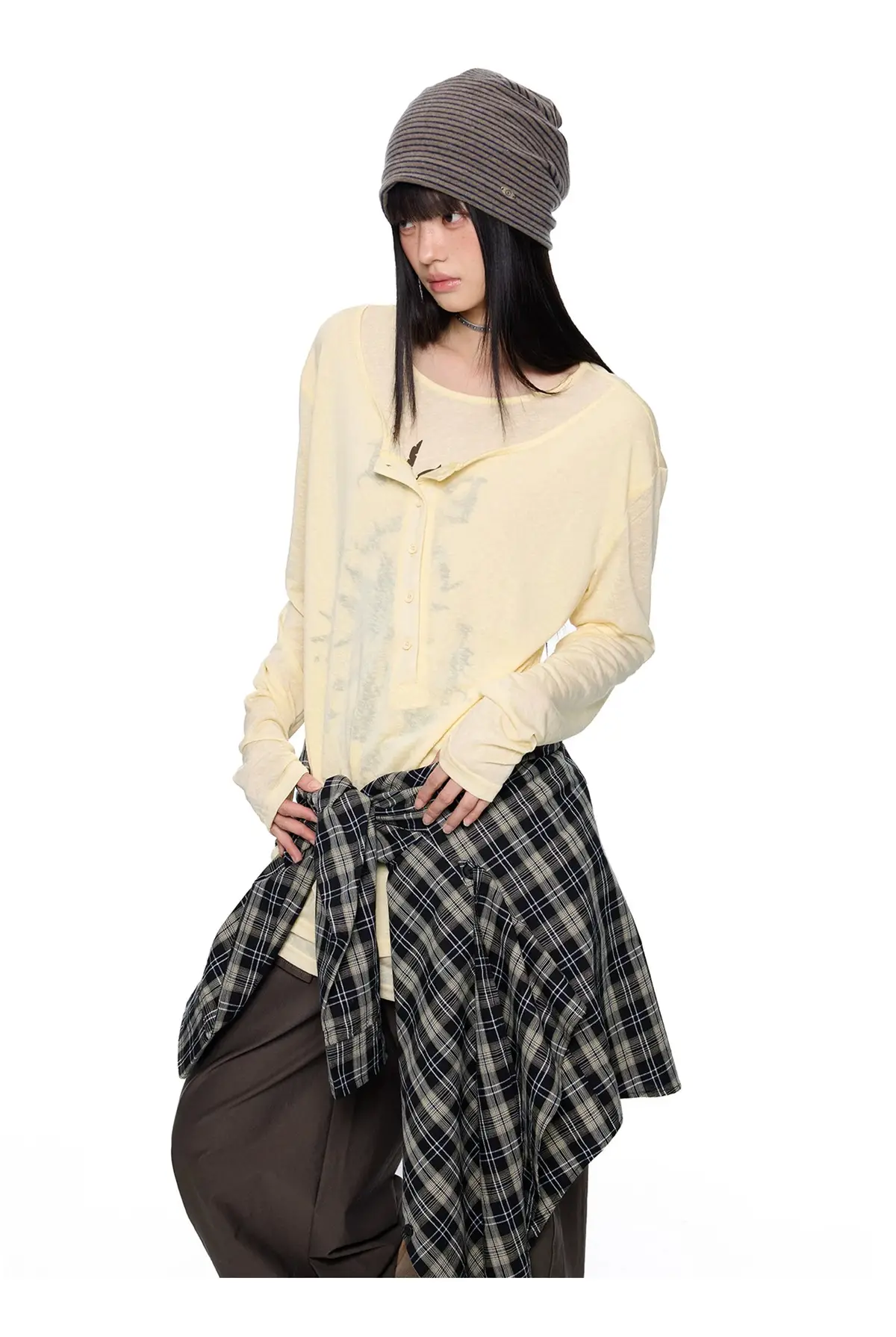 Sheer Layered Crew Neck Long Sleeve Top | The Korean Fashion