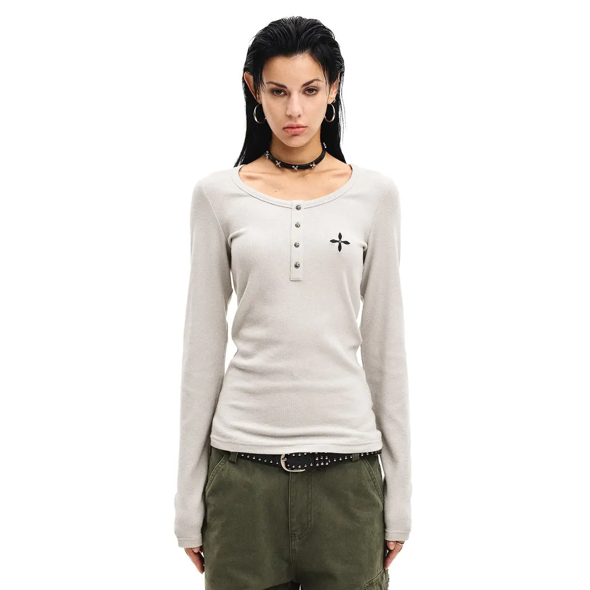 Slim Fit Henley Long Sleeve T-Shirt | The Korean Fashion