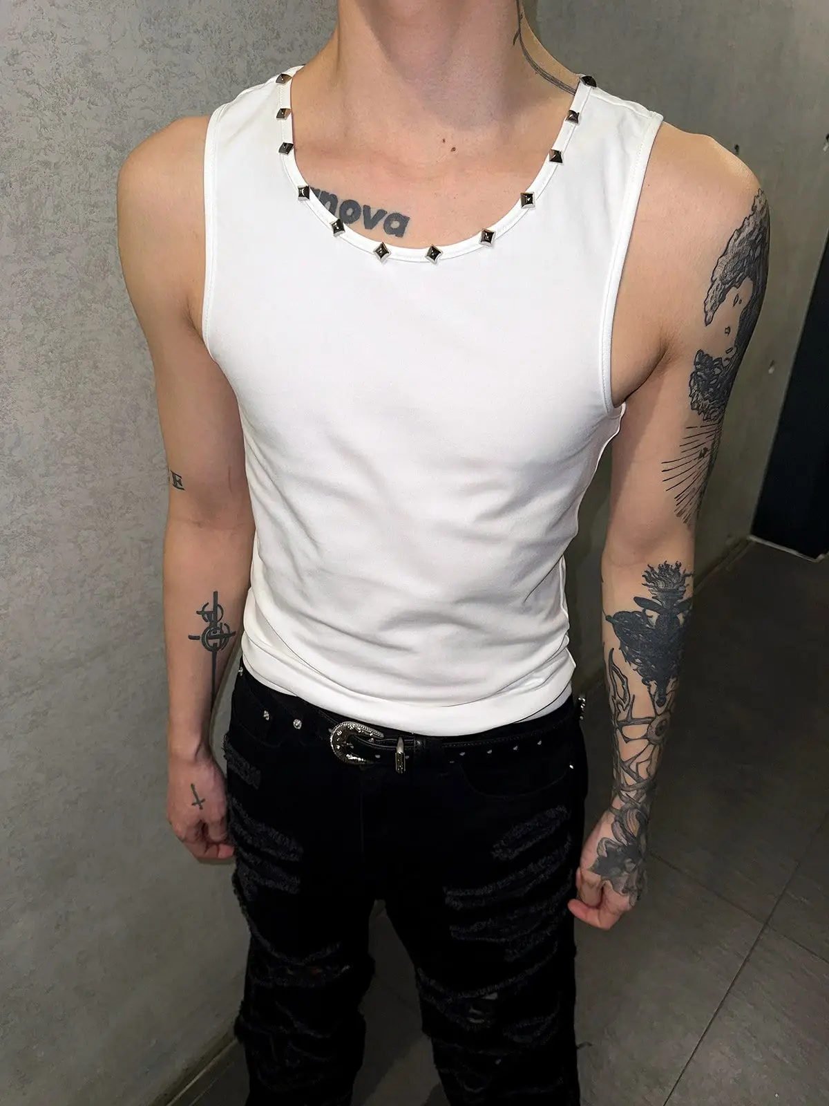 Slim Fit Studded Tank Top | The Korean Fashion